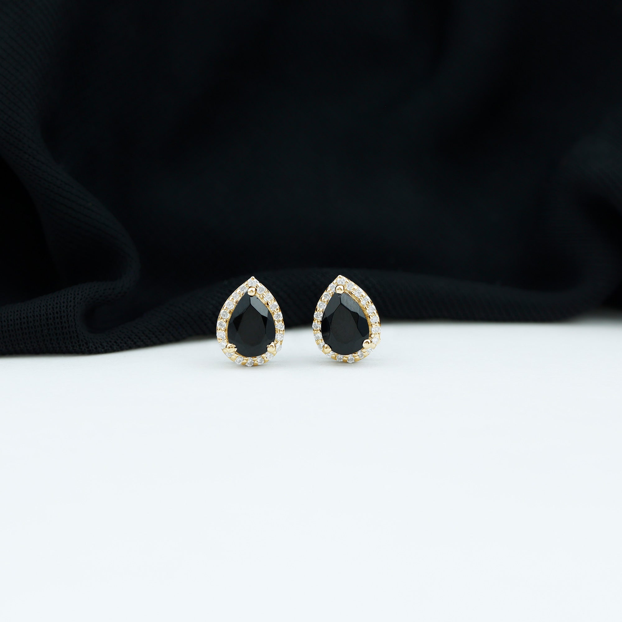 Lab Created Black Diamond Teardrop Stud Earrings with Diamond Halo