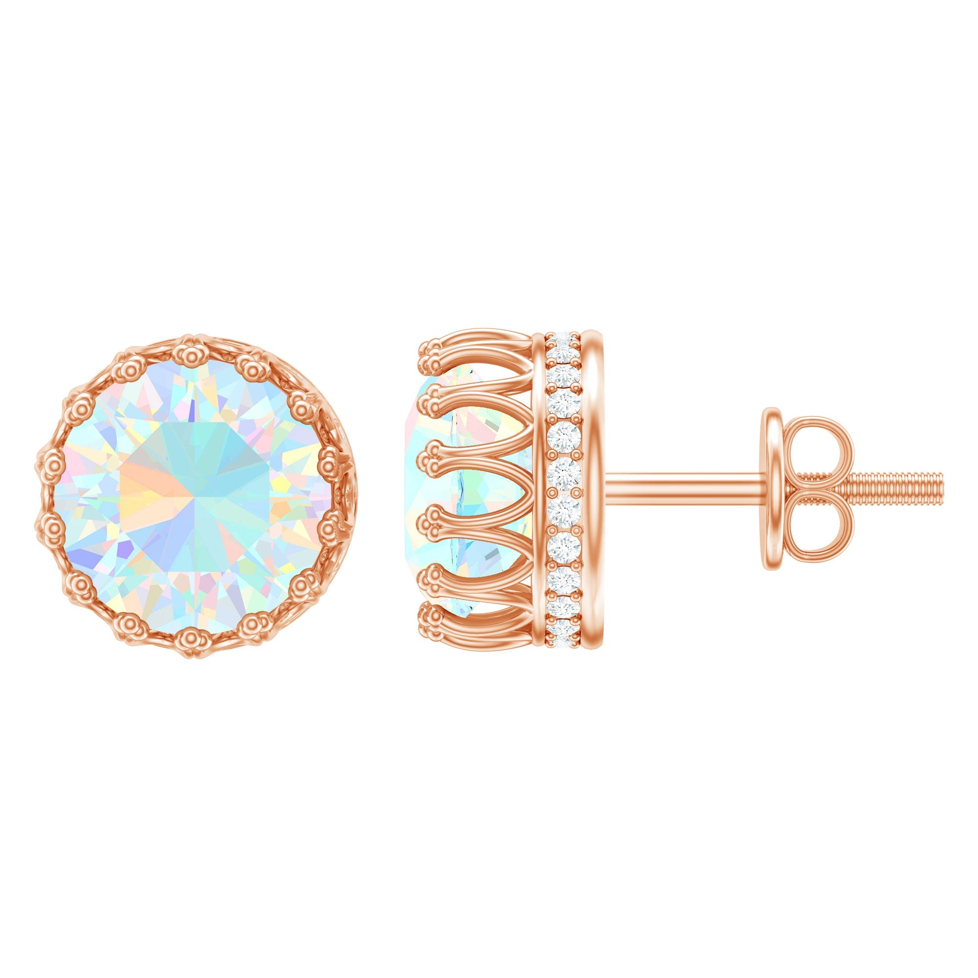 Real Ethiopian Opal Crown Stud Earrings with Certificate