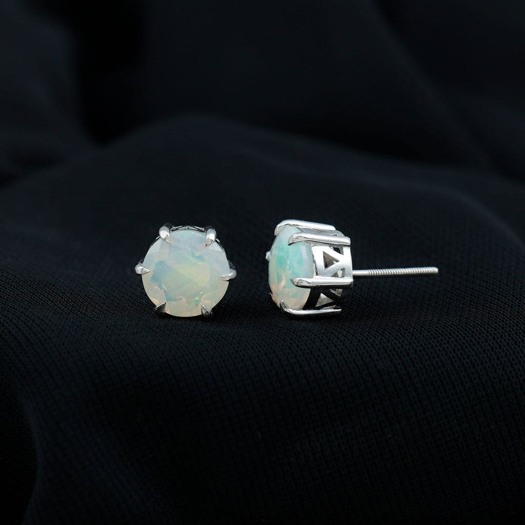 4 Carat Genuine Round Ethiopian Opal Solitaire Stud Earrings