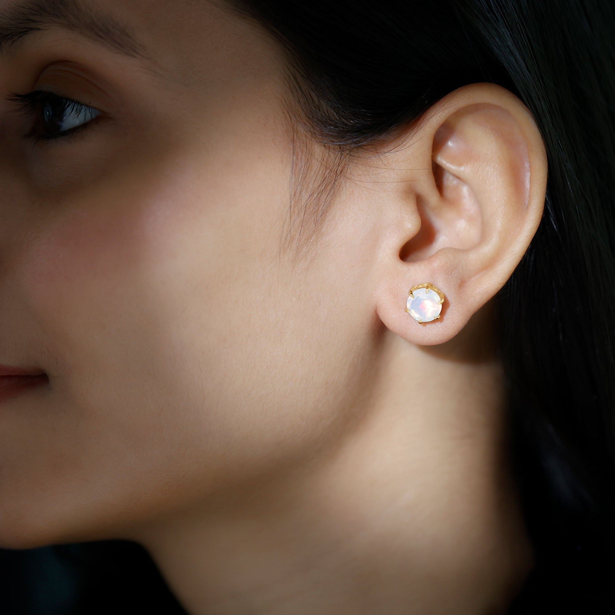 4 Carat Genuine Round Ethiopian Opal Solitaire Stud Earrings