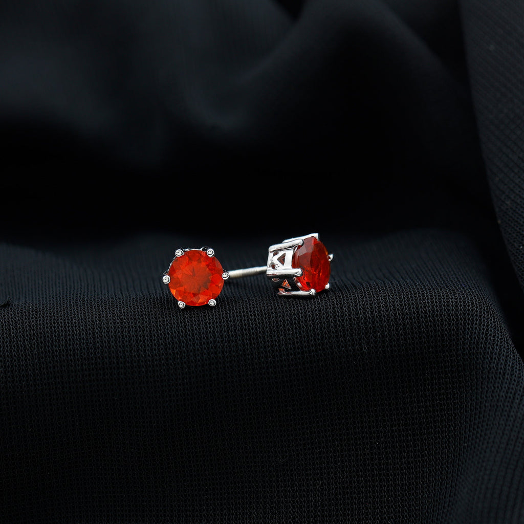 1.5 Carat Round Fire Opal Solitaire Stud Earrings