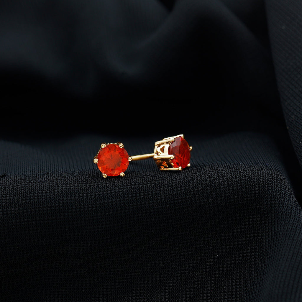1.5 Carat Round Fire Opal Solitaire Stud Earrings