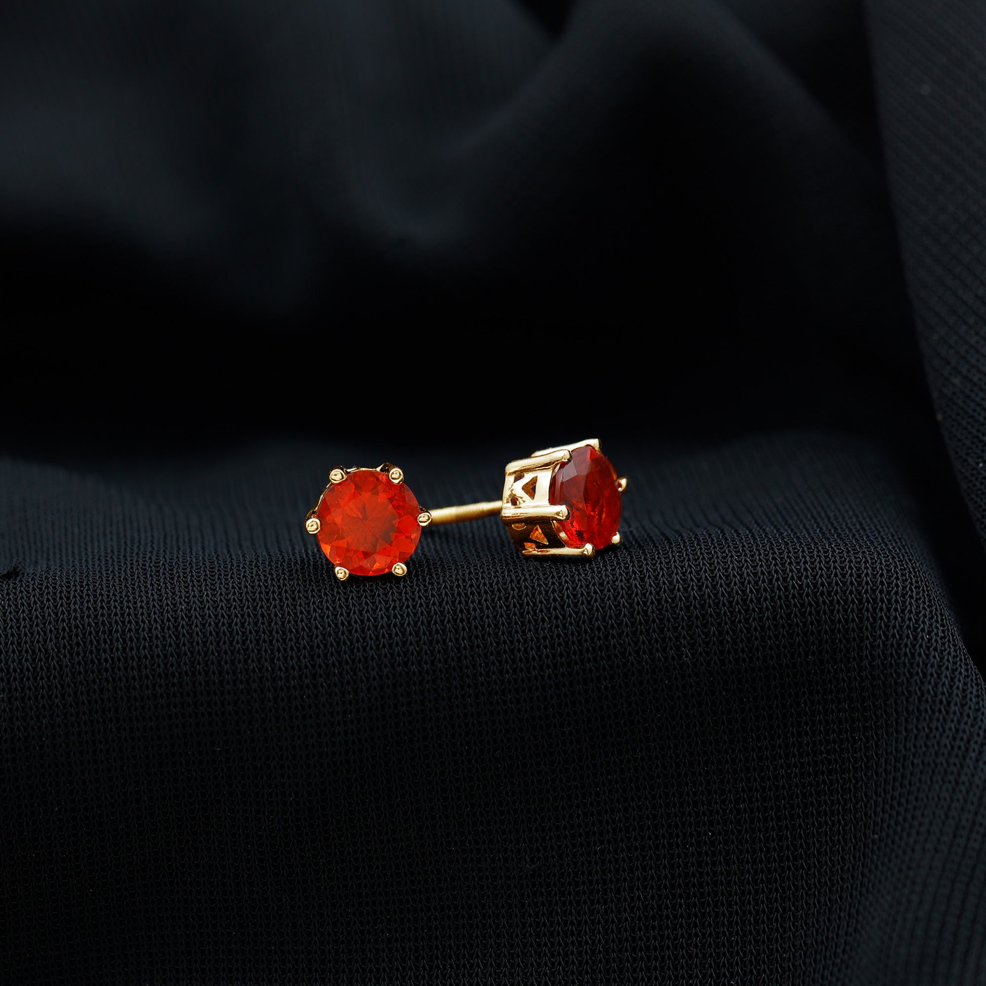 1.5 Carat Round Fire Opal Solitaire Stud Earrings
