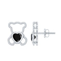Heart Shape Lab Created Black Diamond Teddy Bear Stud Earrings