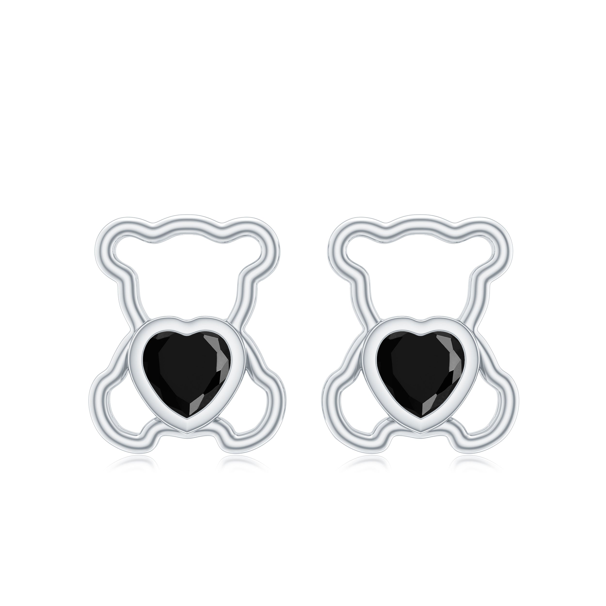 Heart Shape Lab Created Black Diamond Teddy Bear Stud Earrings