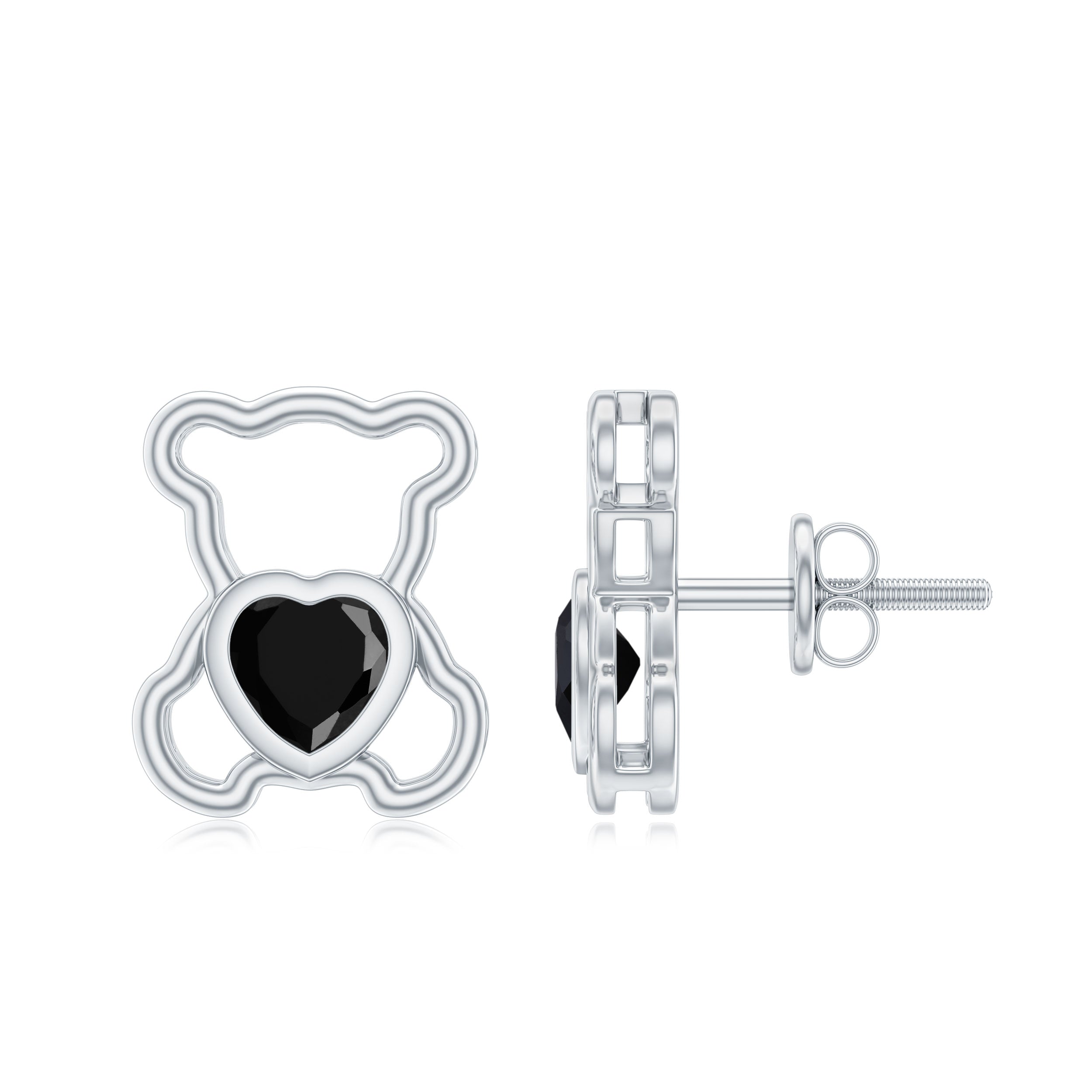 Heart Shape Lab Created Black Diamond Teddy Bear Stud Earrings