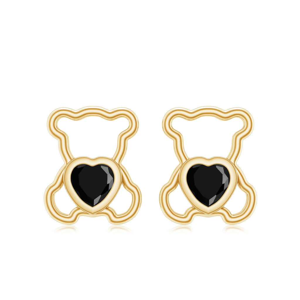 Heart Shape Lab Created Black Diamond Teddy Bear Stud Earrings