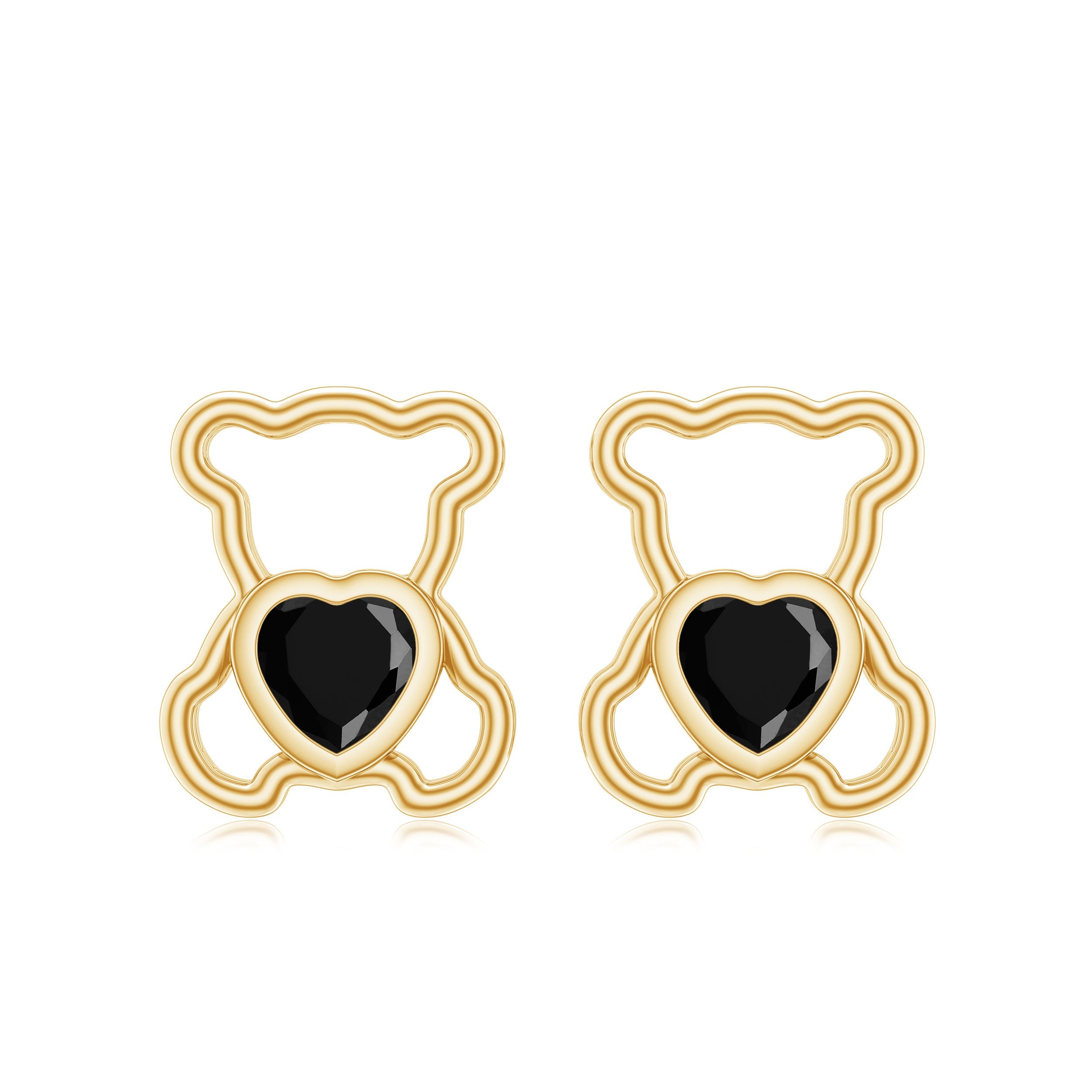 Heart Shape Lab Created Black Diamond Teddy Bear Stud Earrings