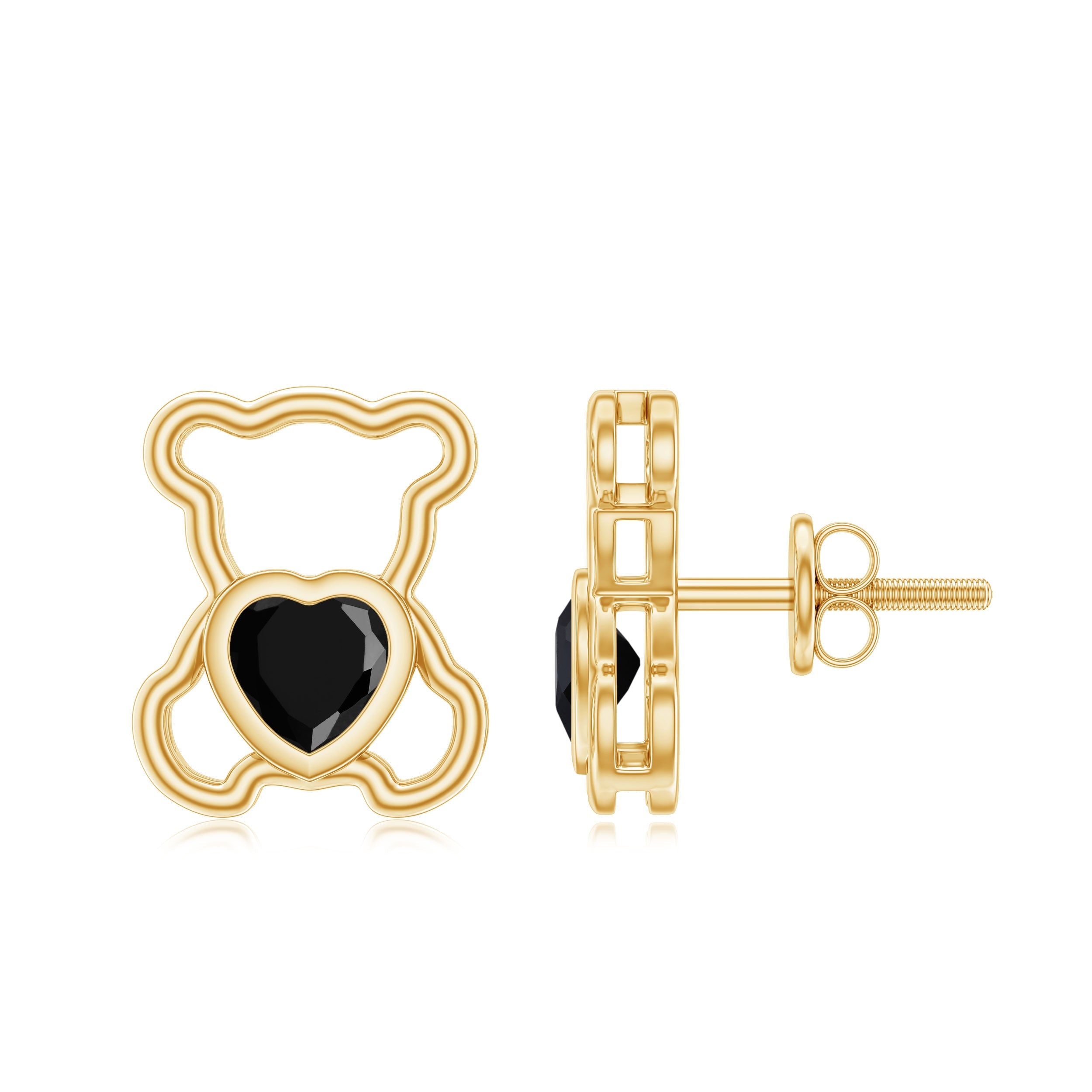 Heart Shape Lab Created Black Diamond Teddy Bear Stud Earrings