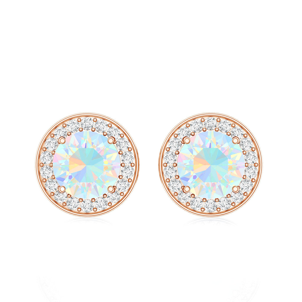 1.6 Carat Round Ethiopian Opal and Diamond Halo Stud Earrings