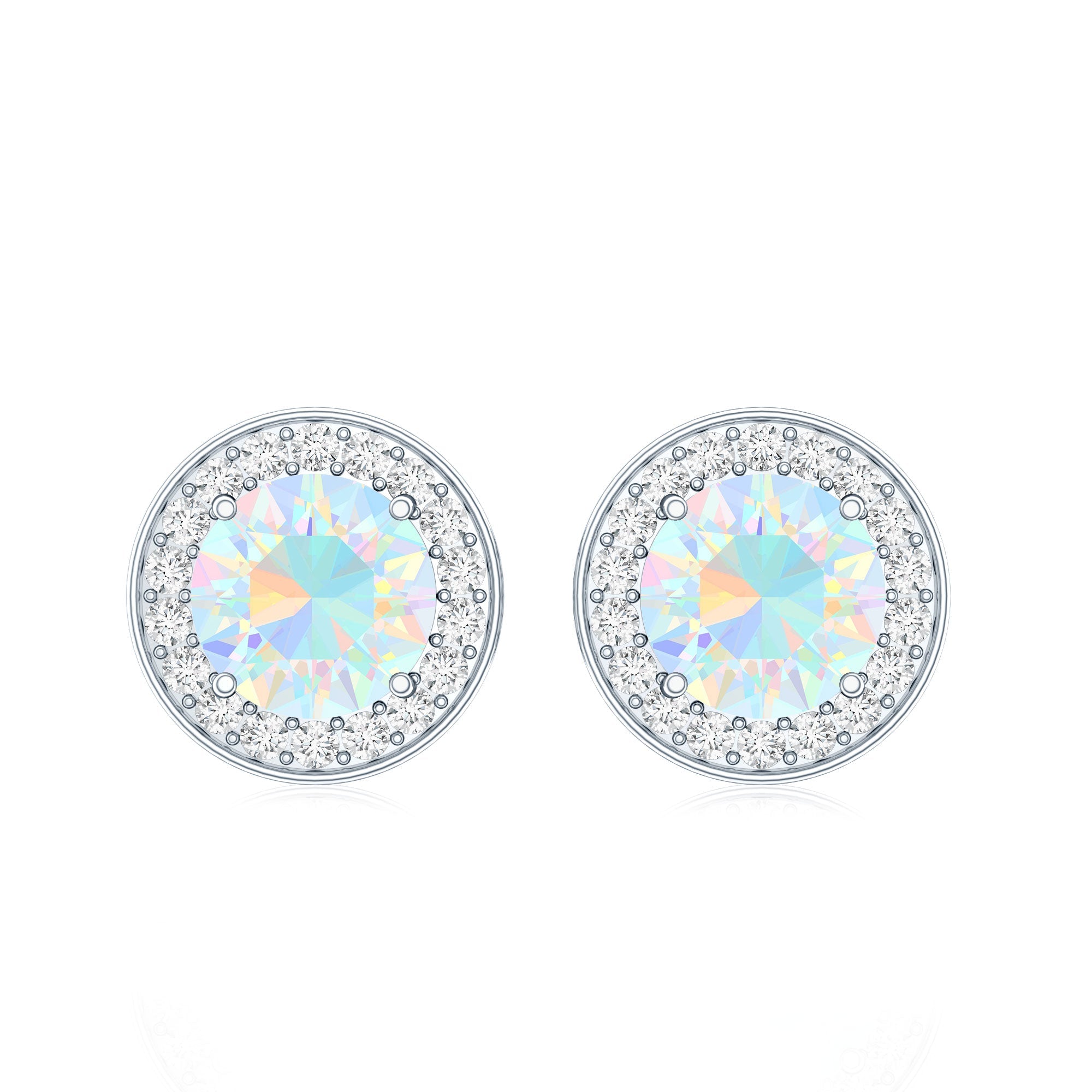 1.6 Carat Round Ethiopian Opal and Diamond Halo Stud Earrings