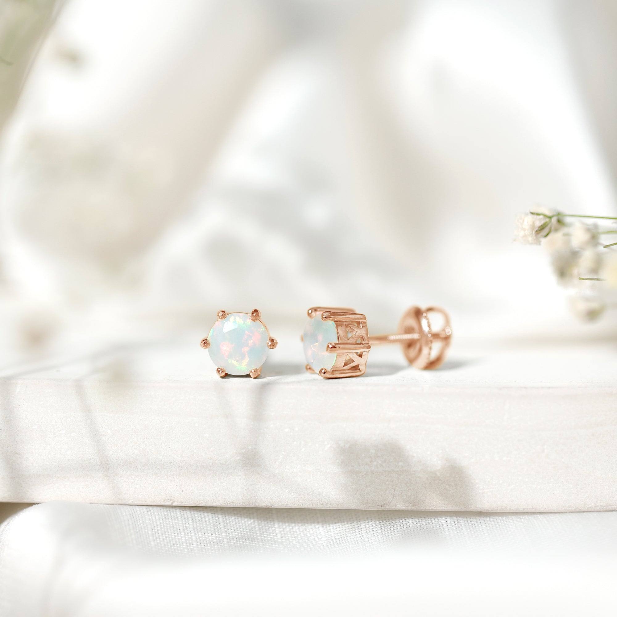 1.6 Carat Round Ethiopian Opal Solitaire Stud Earrings in 6 Claw Setting