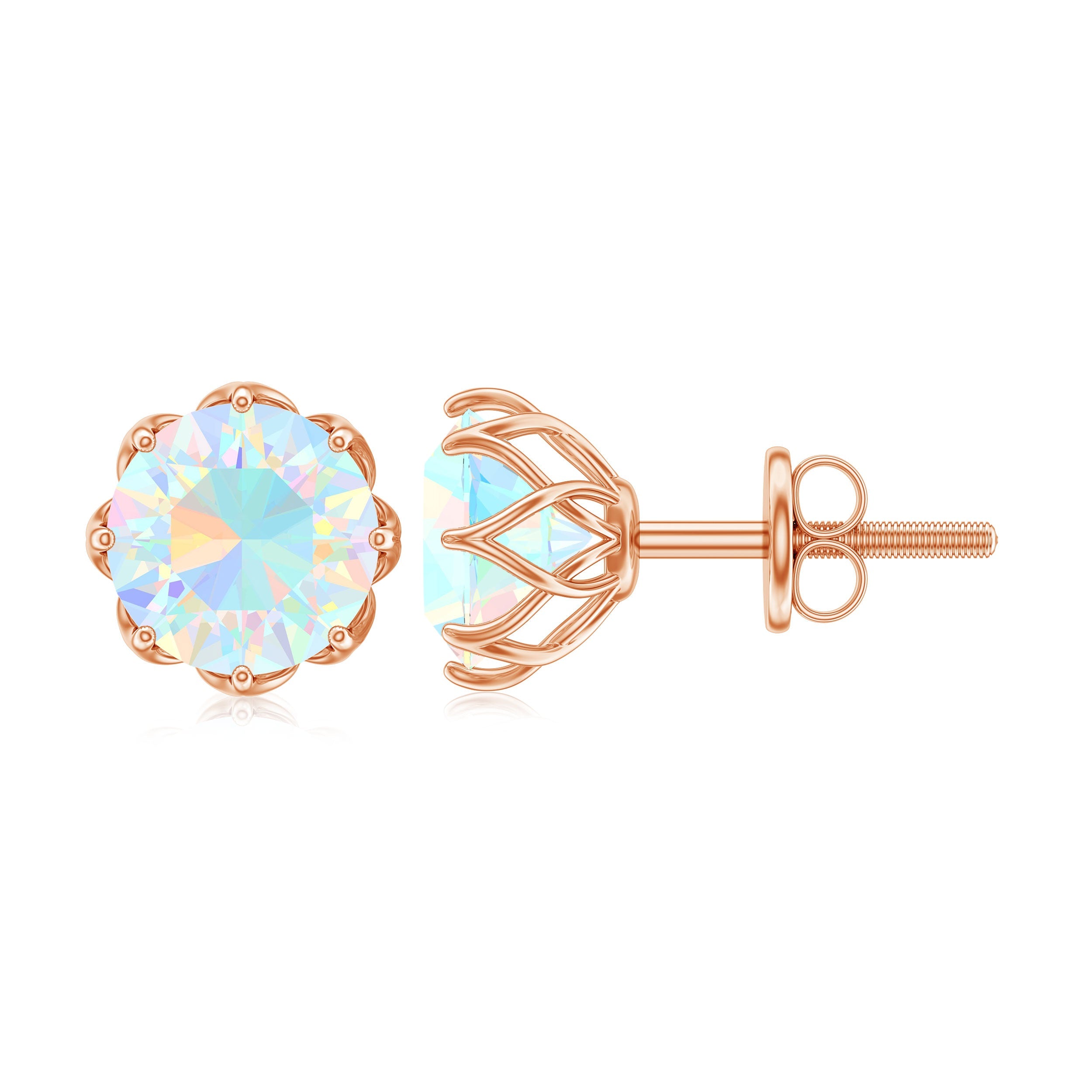 1.6 Carat Decorative Ethiopian Opal Solitaire Stud Earrings