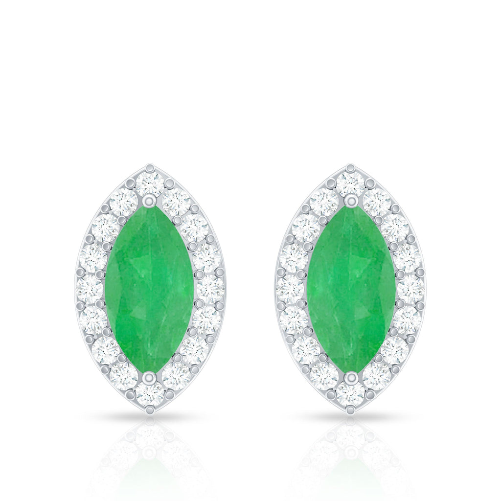 1.6 Carat Marquise Cut Emerald and Diamond Stud Earrings