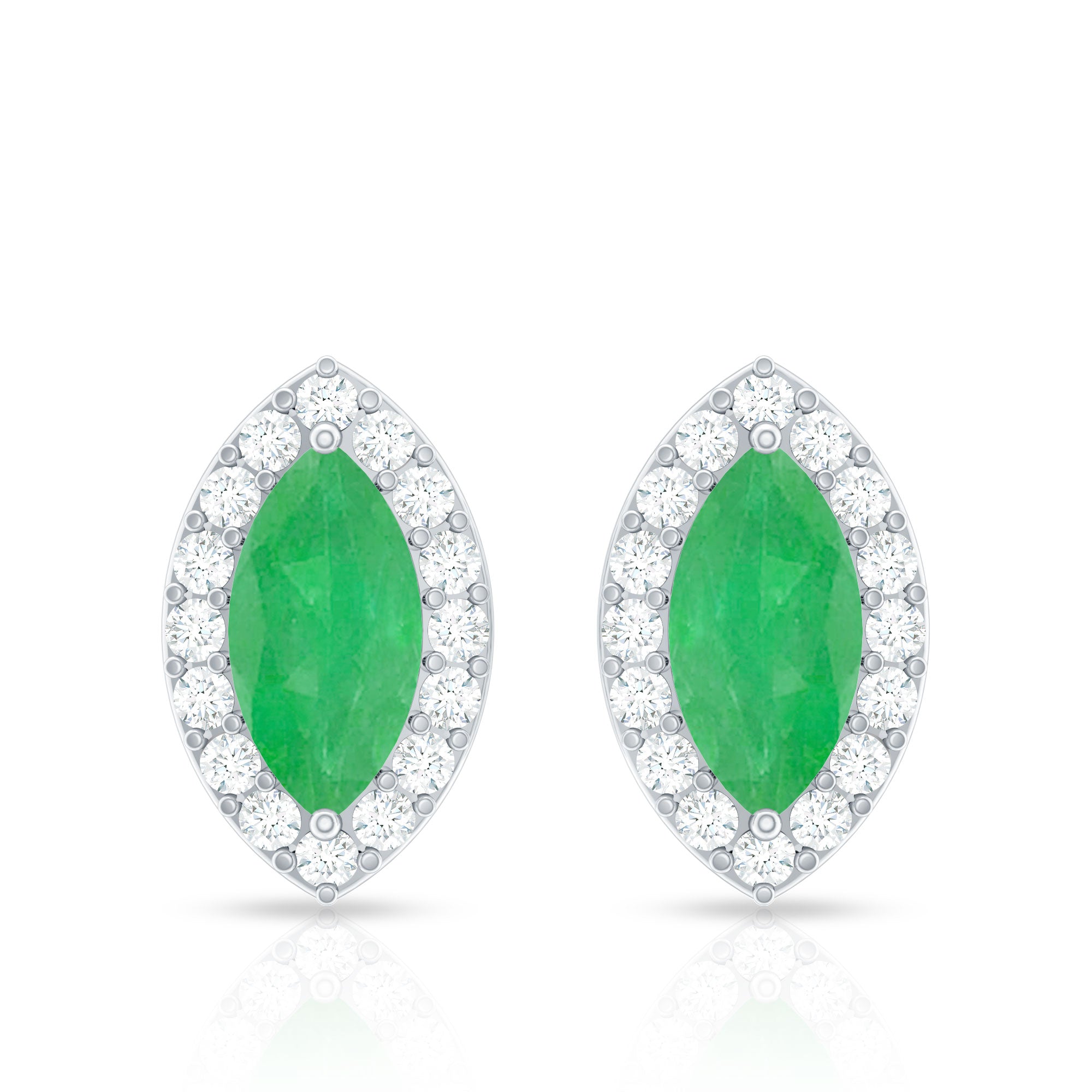 1.6 Carat Marquise Cut Emerald and Diamond Stud Earrings