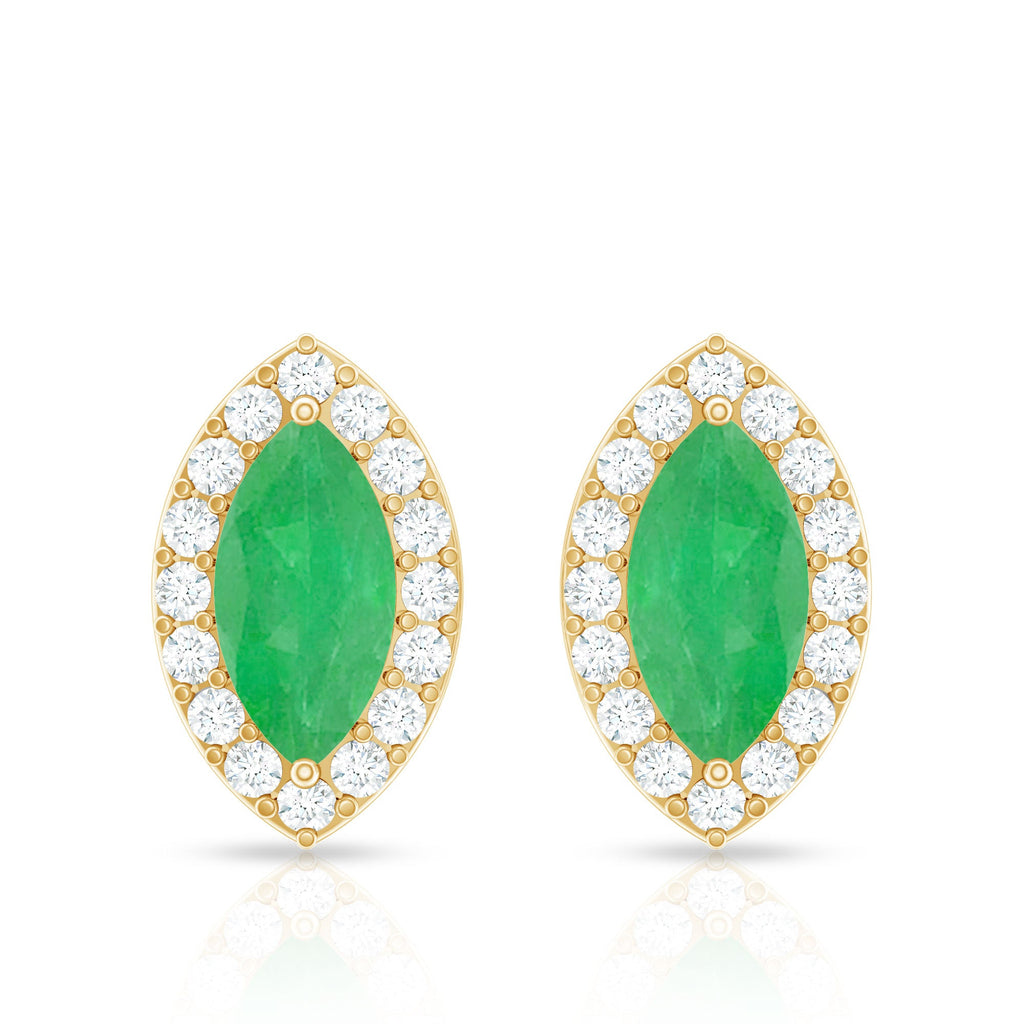 1.6 Carat Marquise Cut Emerald and Diamond Stud Earrings