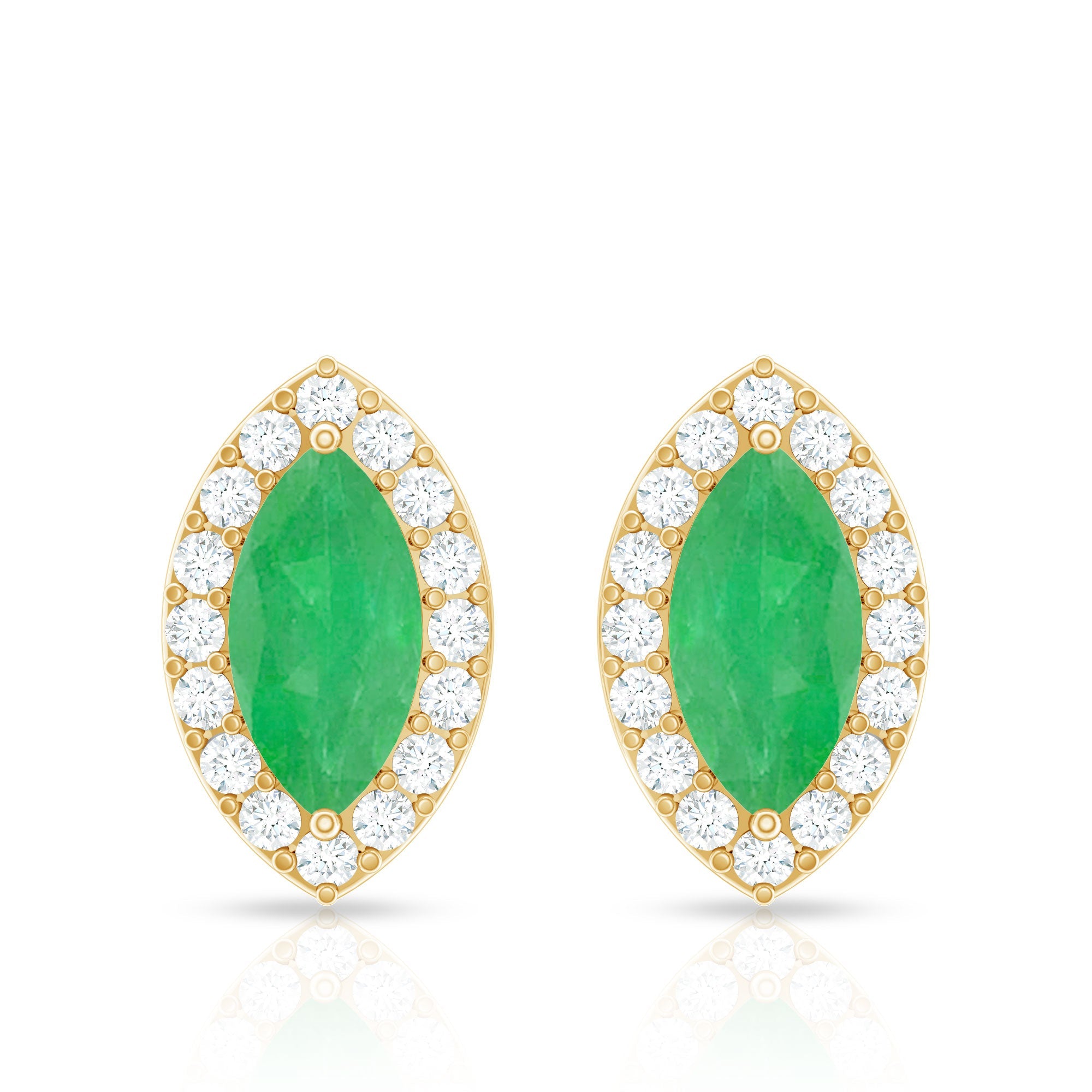 1.6 Carat Marquise Cut Emerald and Diamond Stud Earrings