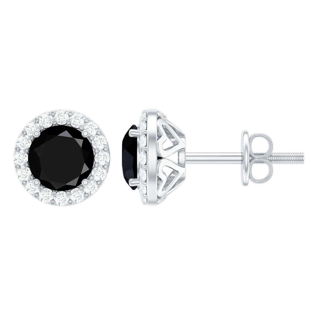 1.6 Carat Round Lab Created Black and White Diamond Halo Stud Earrings