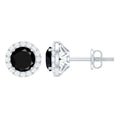 1.6 Carat Round Lab Created Black and White Diamond Halo Stud Earrings