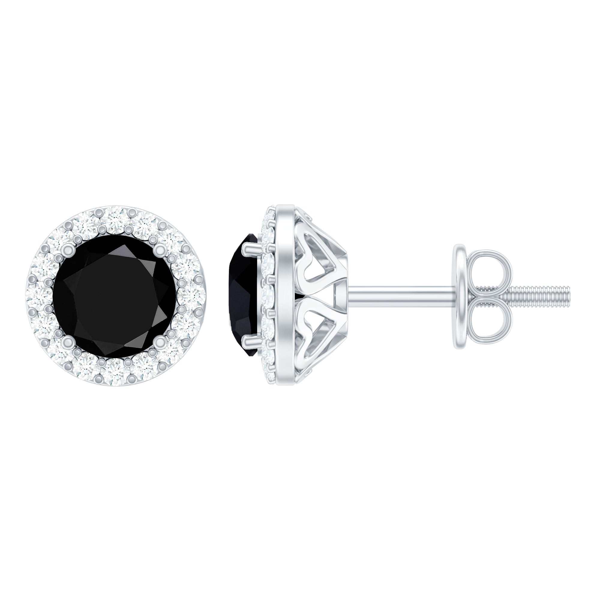 1.6 Carat Round Lab Created Black and White Diamond Halo Stud Earrings
