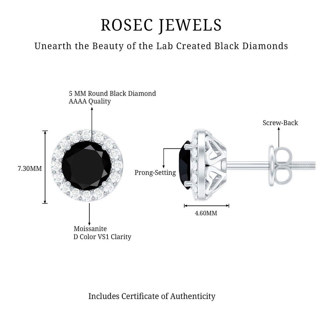 1.6 Carat Round Lab Created Black and White Diamond Halo Stud Earrings
