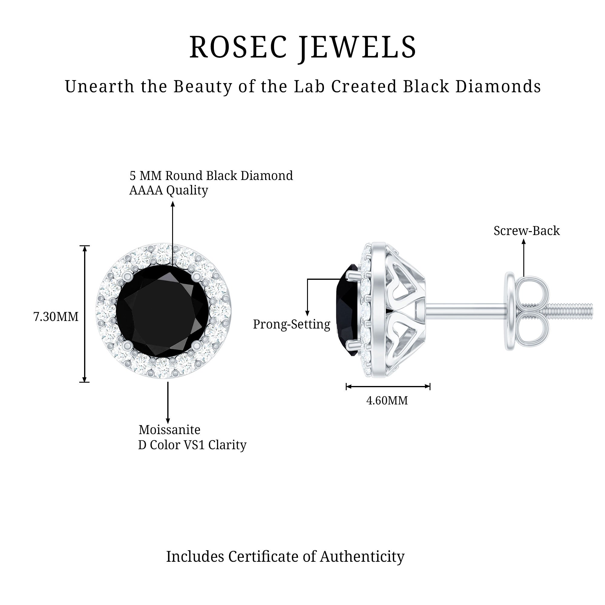1.6 Carat Round Lab Created Black and White Diamond Halo Stud Earrings