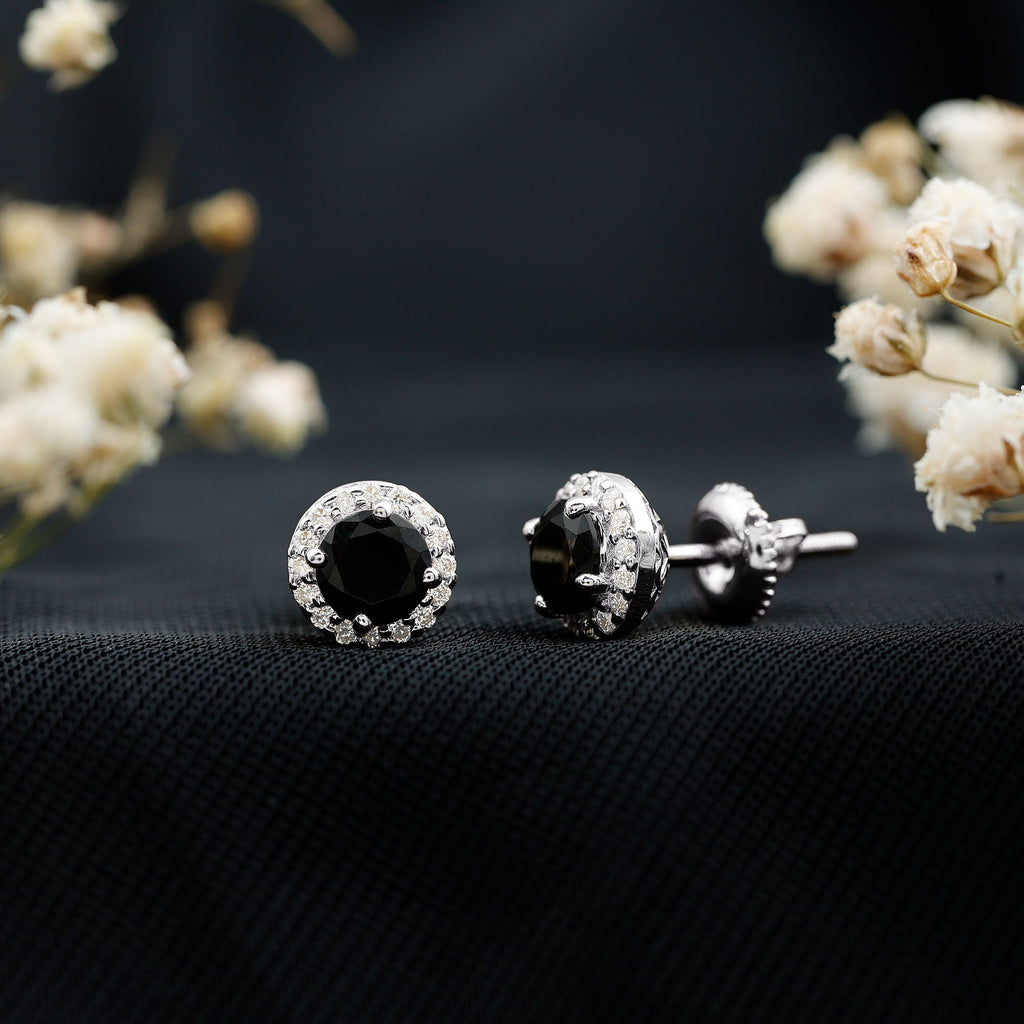 1.6 Carat Round Lab Created Black and White Diamond Halo Stud Earrings