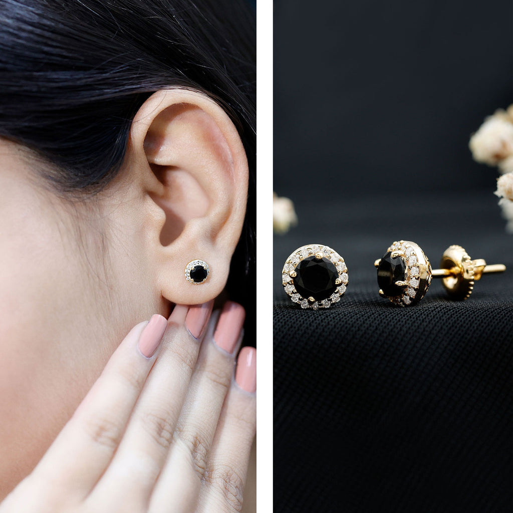 1.6 Carat Round Lab Created Black and White Diamond Halo Stud Earrings