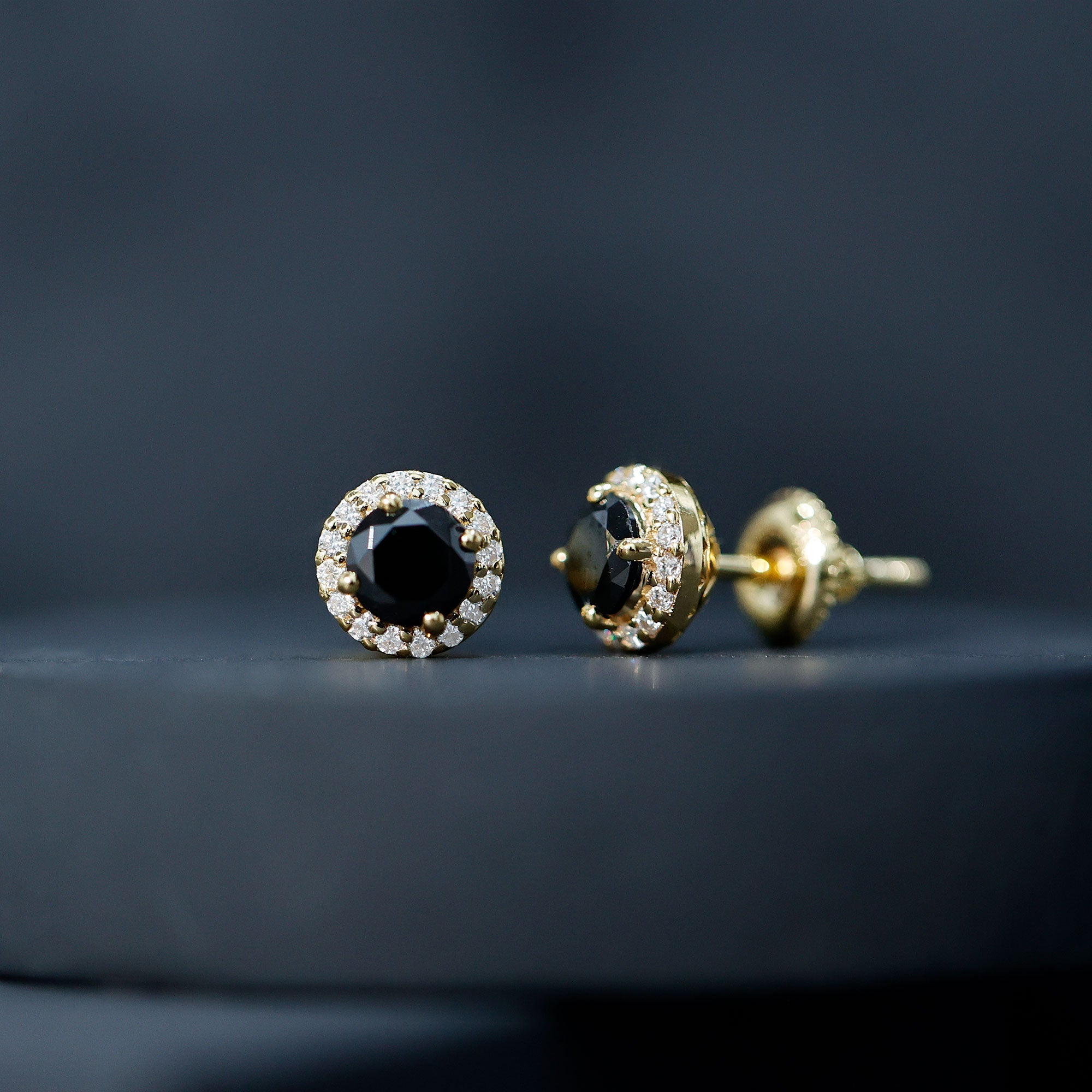 1.6 Carat Round Lab Created Black and White Diamond Halo Stud Earrings