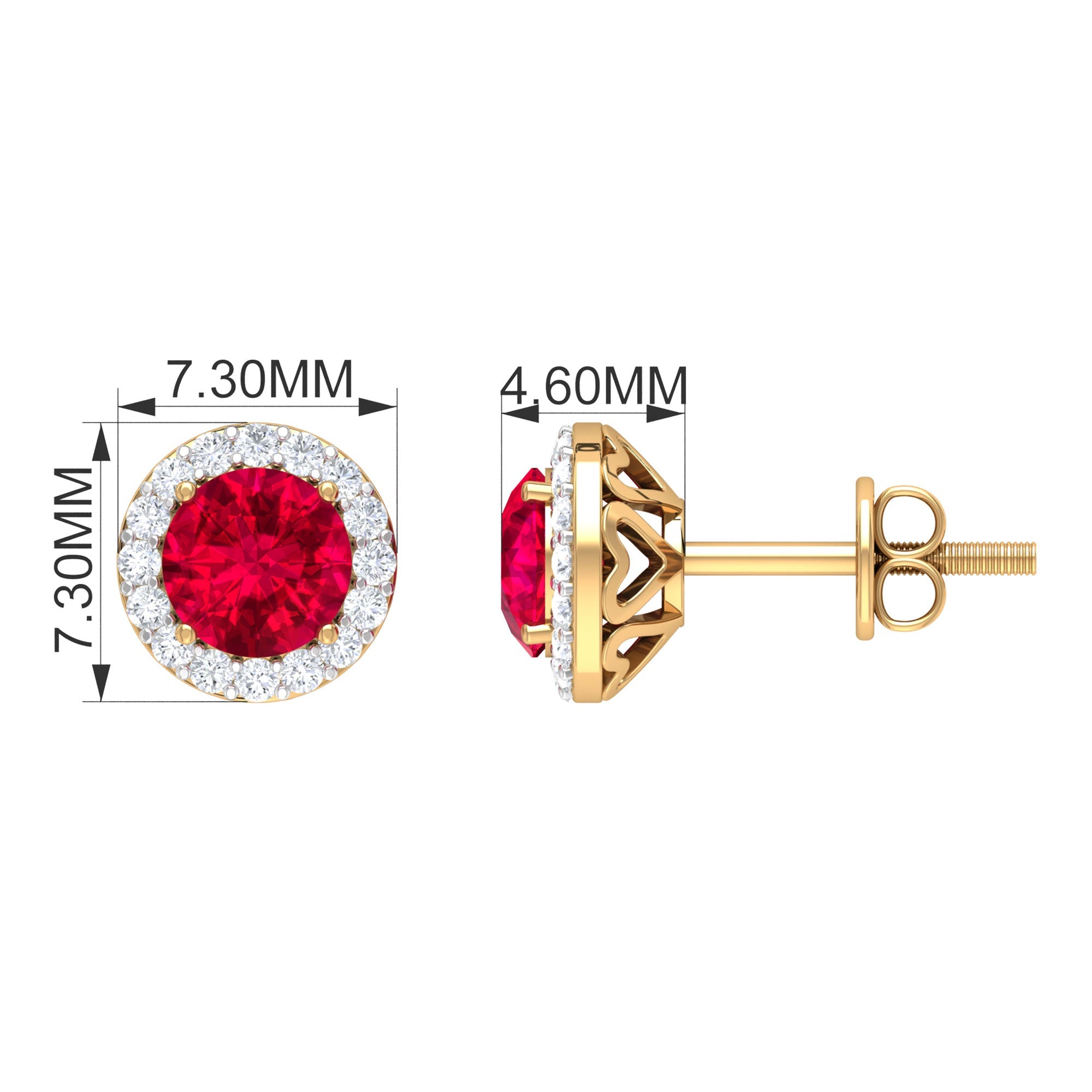 Round Lab Created Ruby Classic Stud Earrings With Diamond Halo