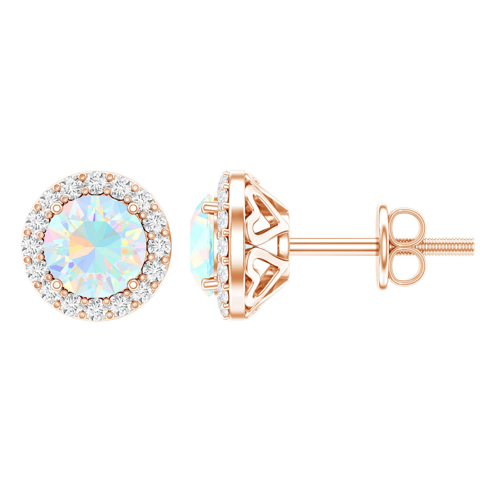 Natural Ethiopian Opal and Moissanite Halo Stud Earrings