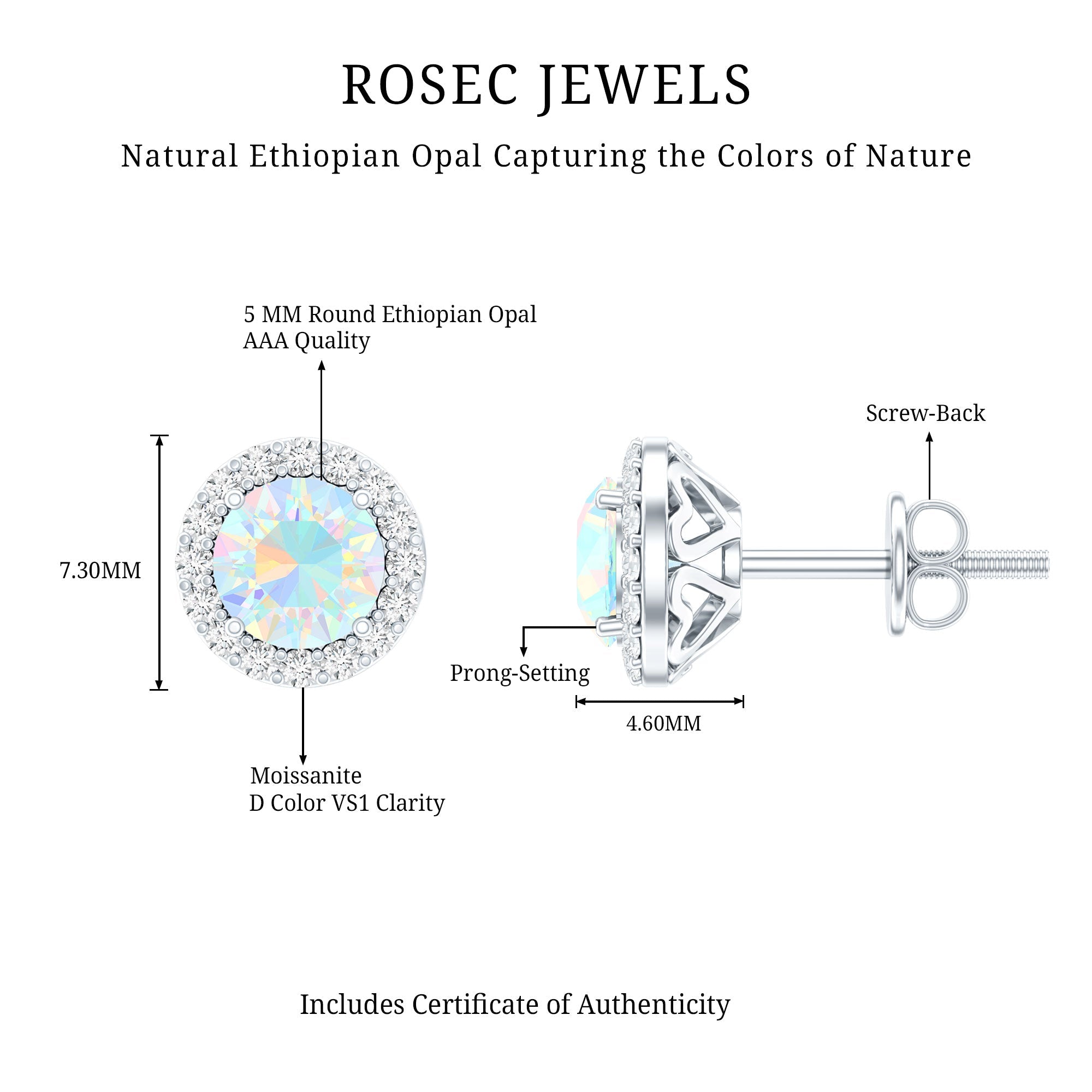 Natural Ethiopian Opal and Moissanite Halo Stud Earrings