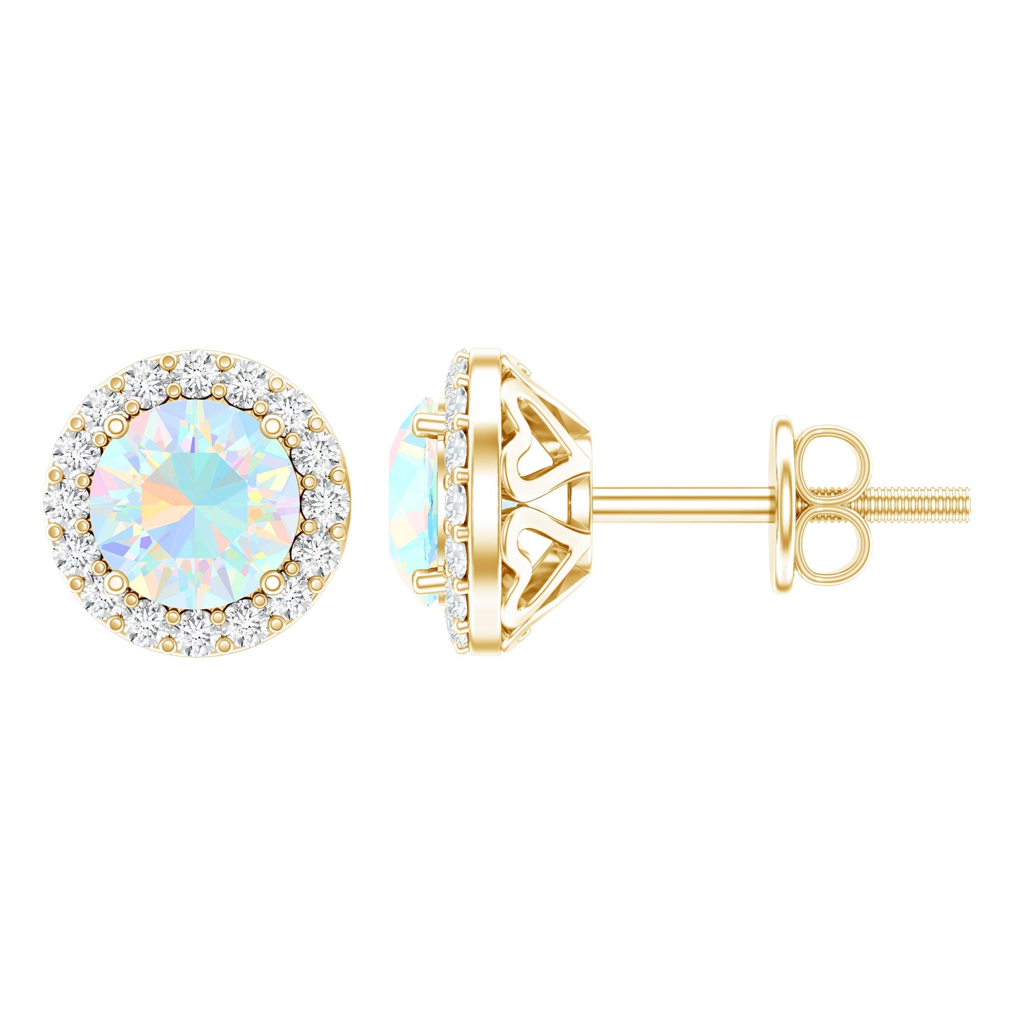 Natural Ethiopian Opal and Moissanite Halo Stud Earrings