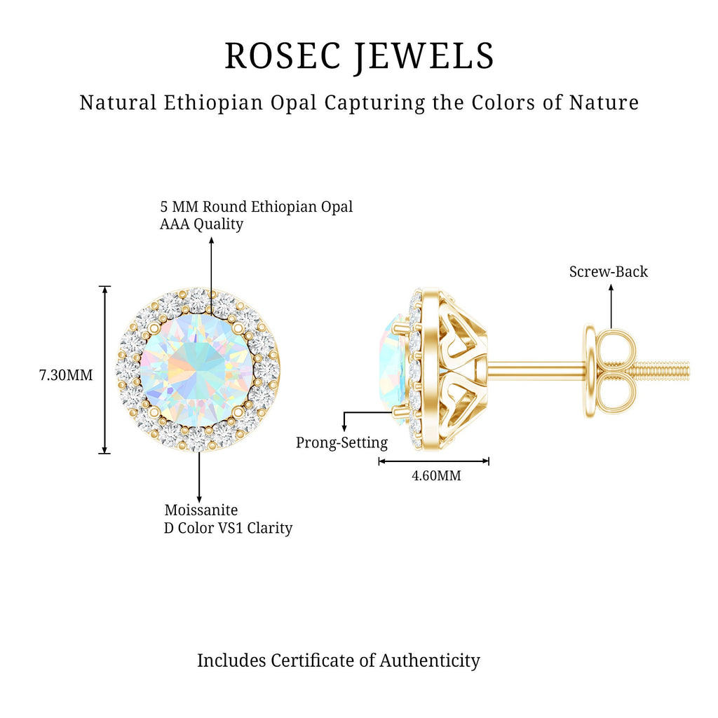 Natural Ethiopian Opal and Moissanite Halo Stud Earrings