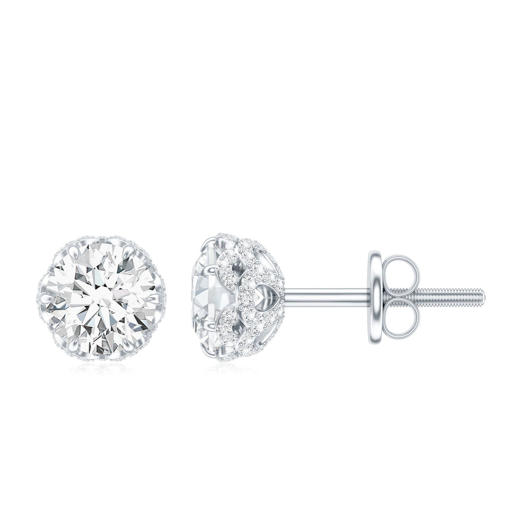 Designer 1 Carat Moissanite Stud Earrings with Screw Back