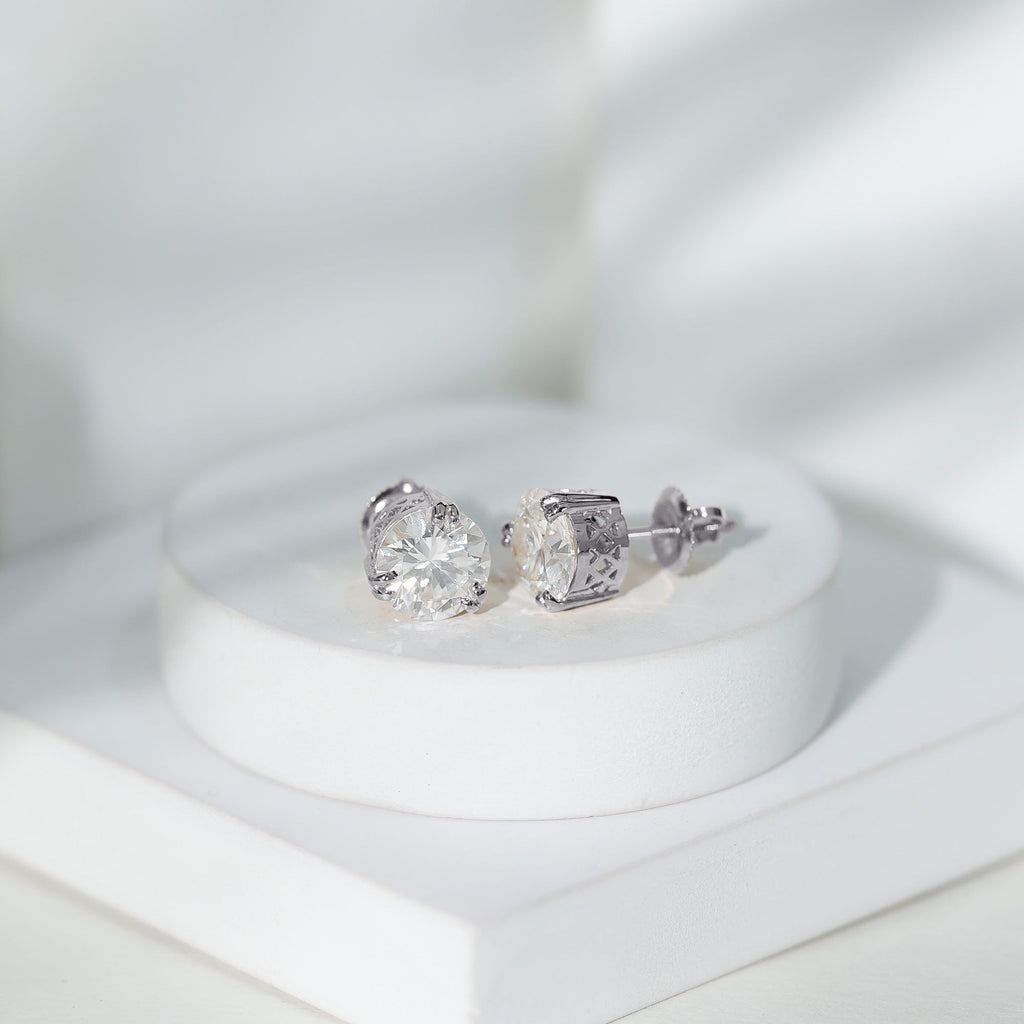 Certified 4 CT Moissanite Stud Earrings in 3 Double Claw Prong Setting