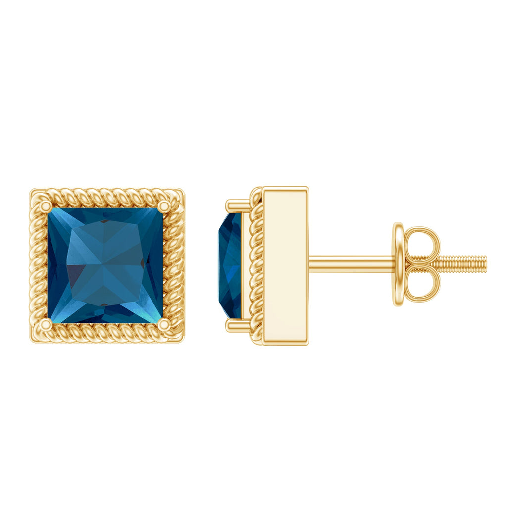 2 Carat Princess Cut London Blue Topaz Stud Earrings