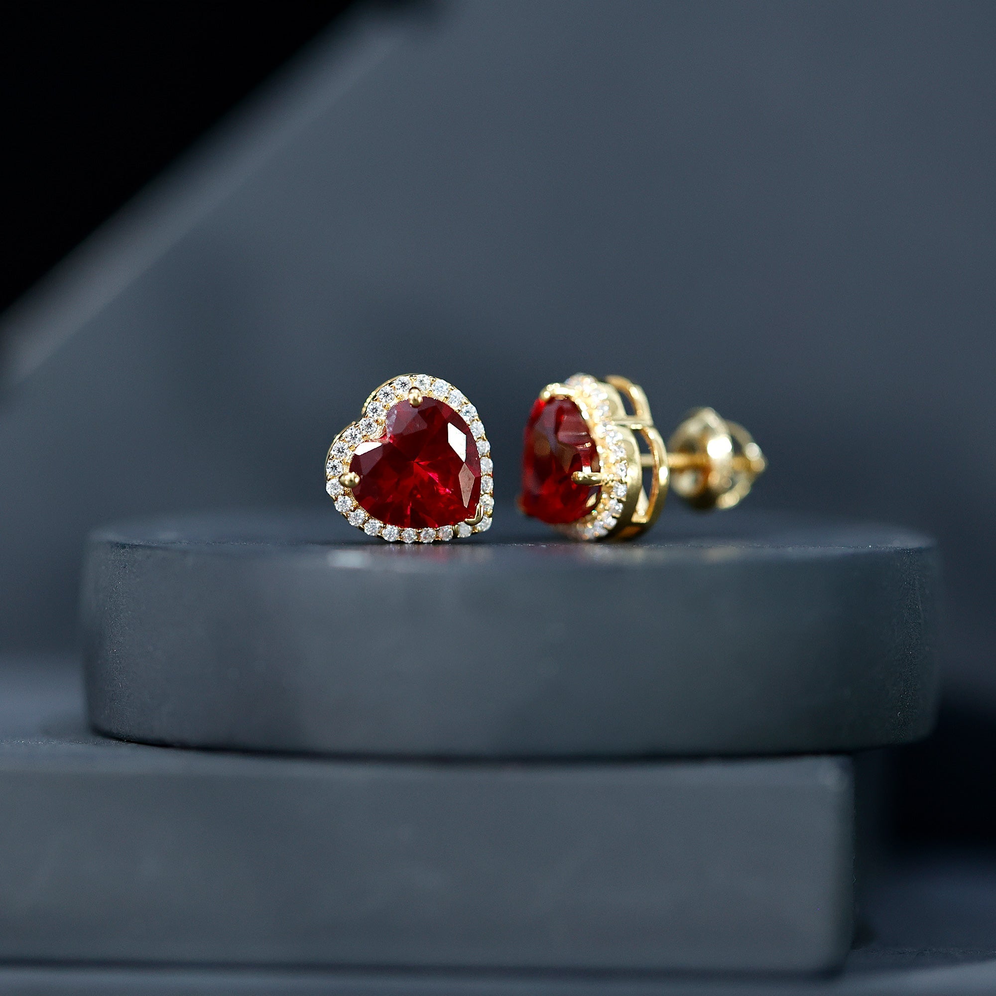 Heart Shape Lab Grown Ruby Stud Earrings For Her