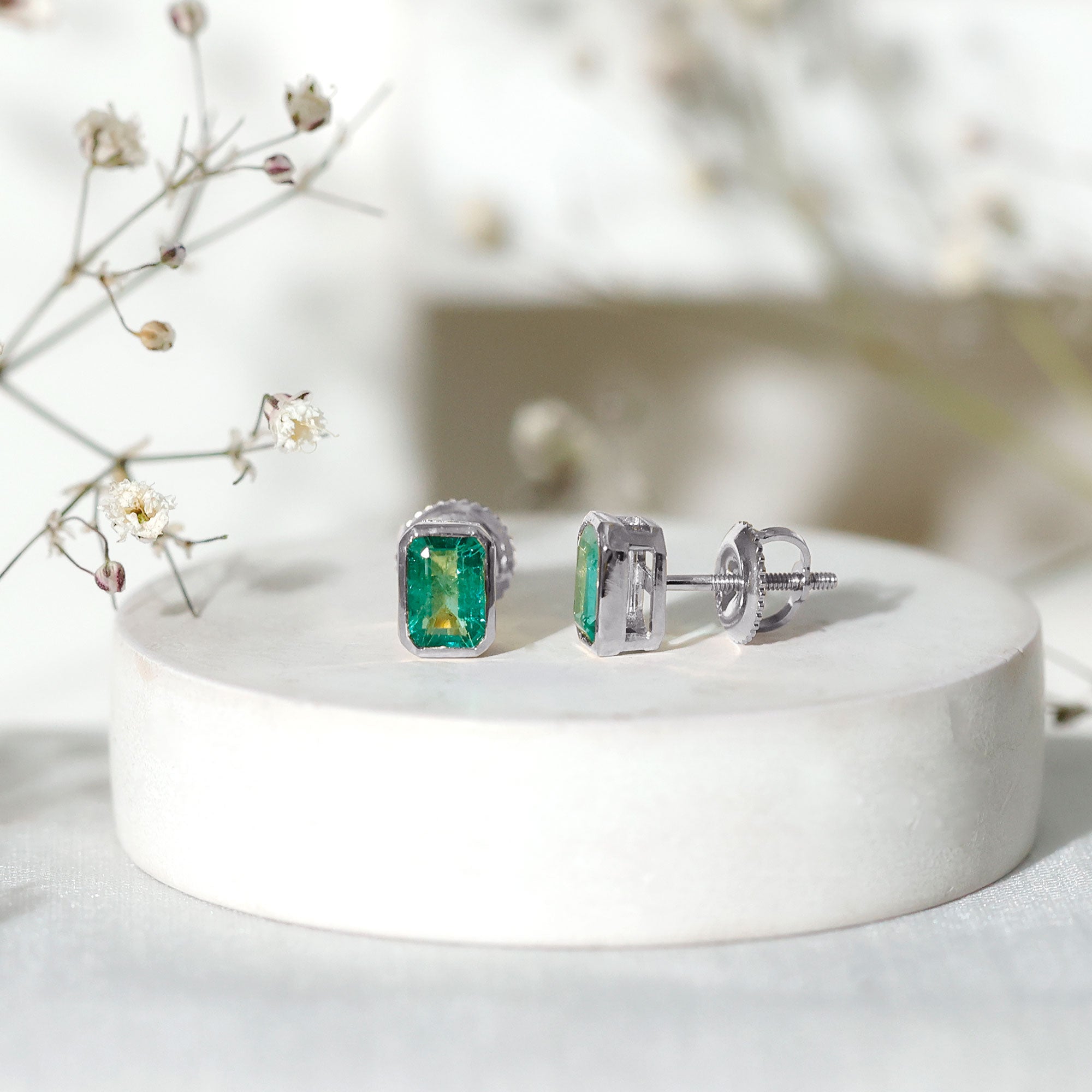 Natural Emerald Cut 4X6 MM Emerald Stud Earrings