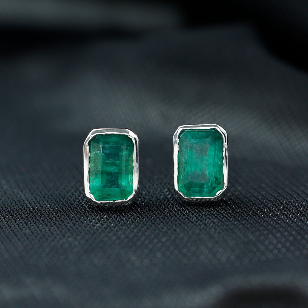 Natural Emerald Cut 4X6 MM Emerald Stud Earrings