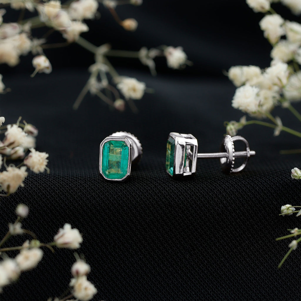 Natural Emerald Cut 4X6 MM Emerald Stud Earrings