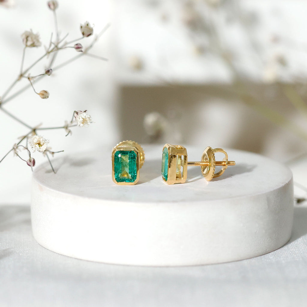 Natural Emerald Cut 4X6 MM Emerald Stud Earrings