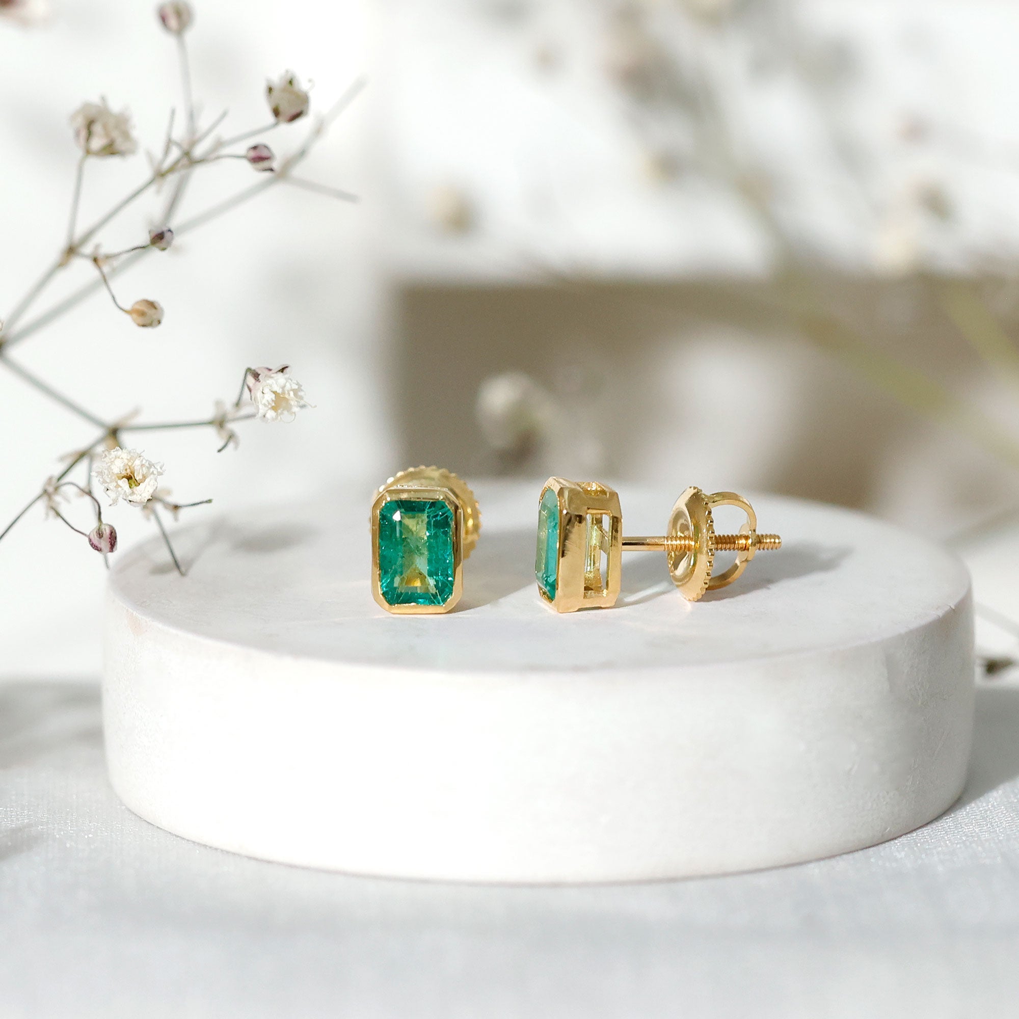 Natural Emerald Cut 4X6 MM Emerald Stud Earrings