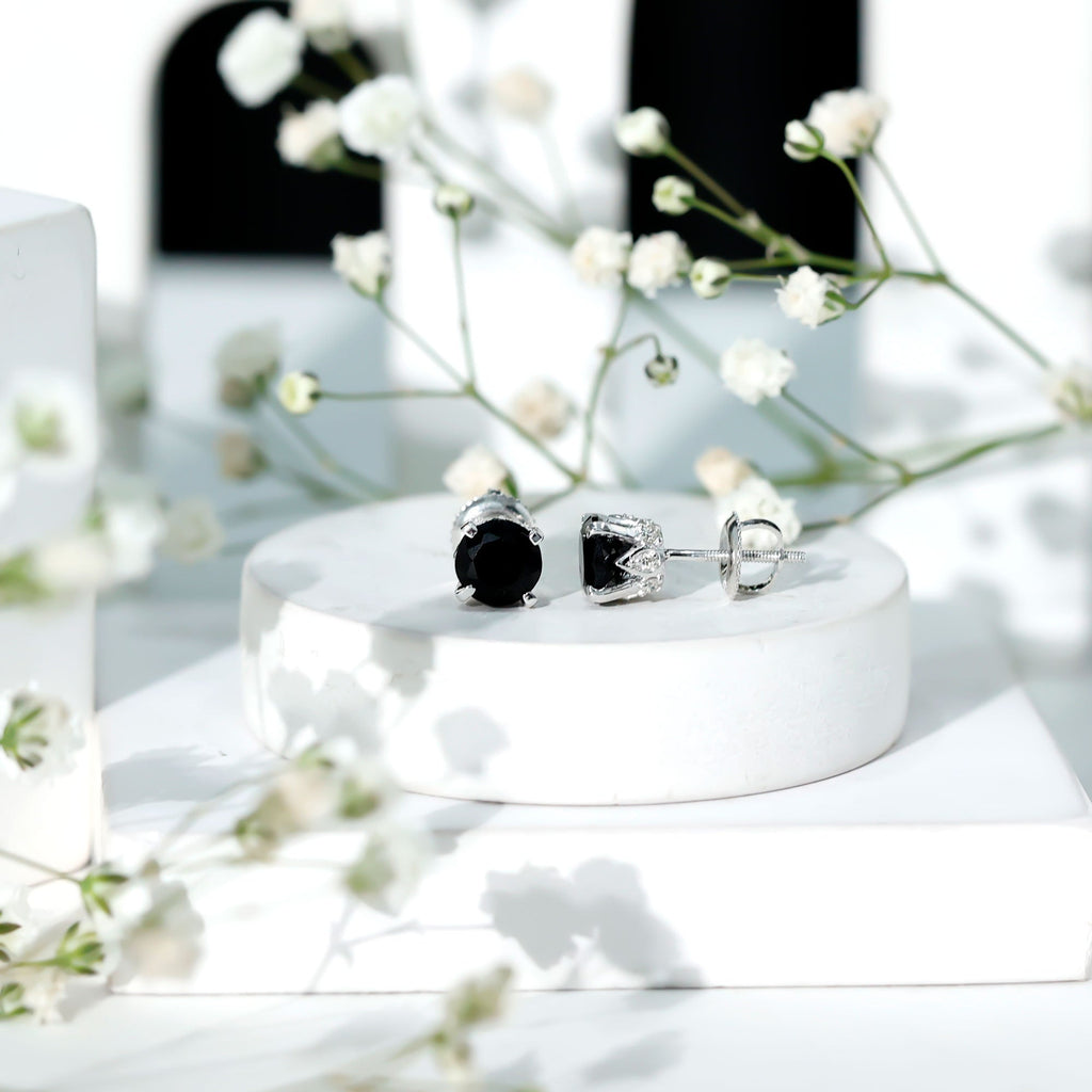 2.6 Carat Lab Created Black Diamond Stud Earrings with White Diamond
