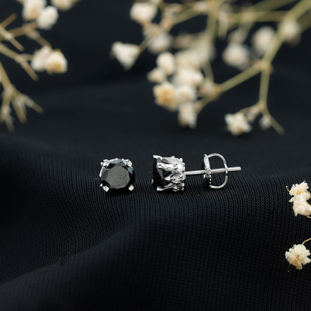 2.6 Carat Lab Created Black Diamond Stud Earrings with White Diamond