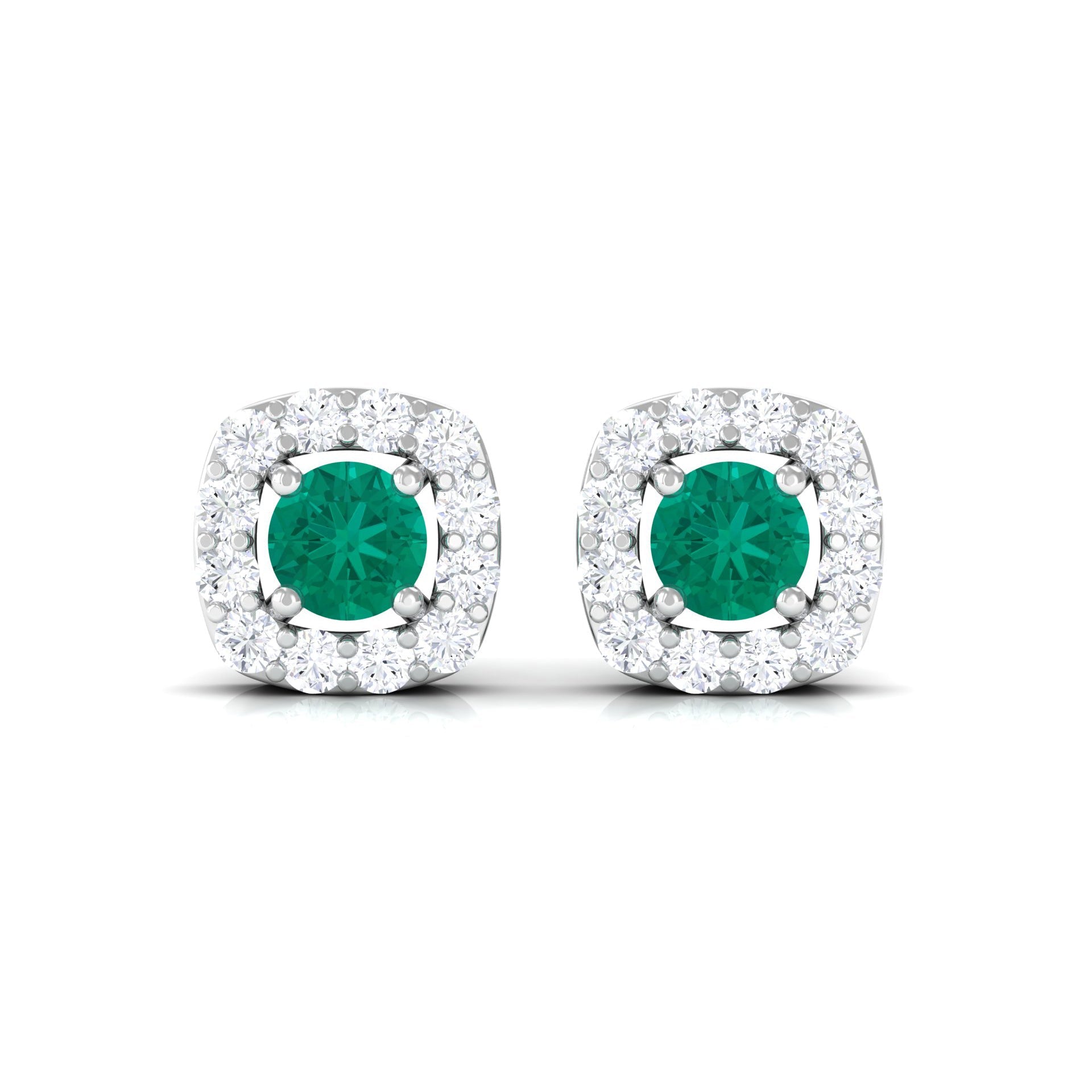 Minimalist Emerald and Diamond Halo Stud Earrings