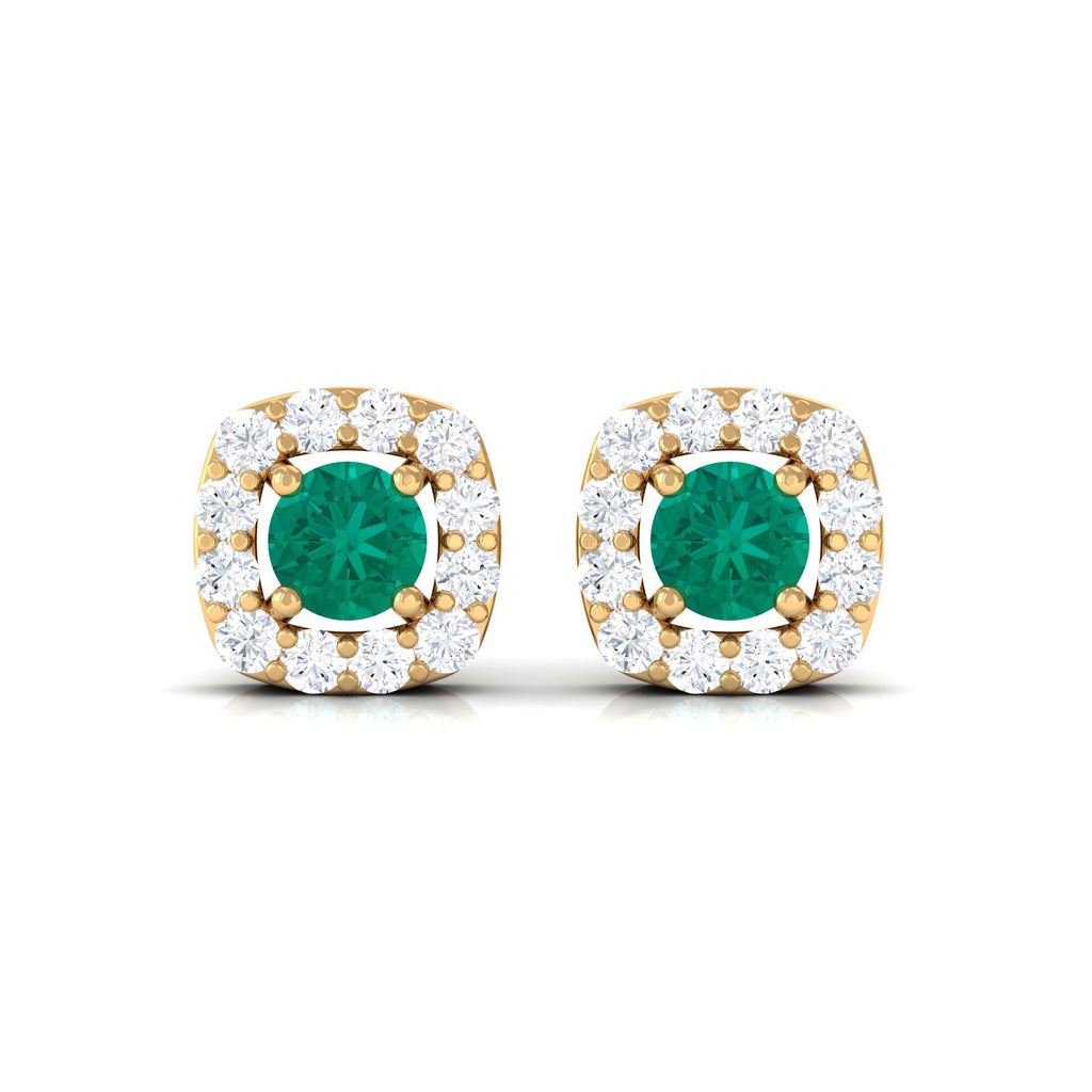 Minimalist Emerald and Diamond Halo Stud Earrings
