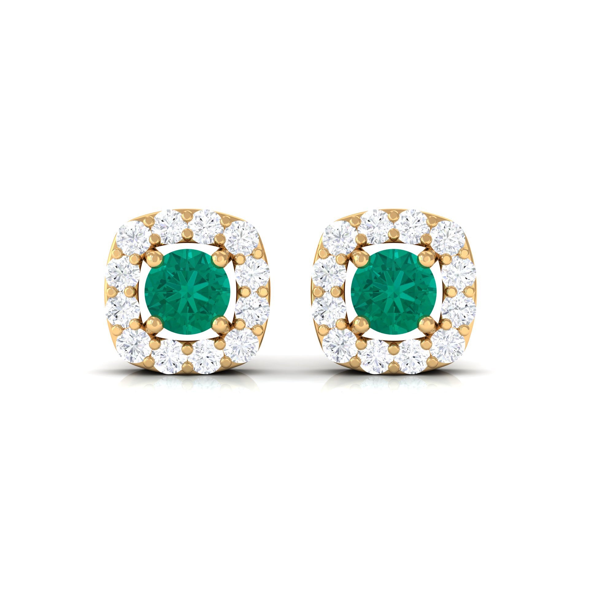 Minimalist Emerald and Diamond Halo Stud Earrings
