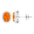 1.3 Carat Oval Cut Fire Opal and Diamond Halo Stud Earrings