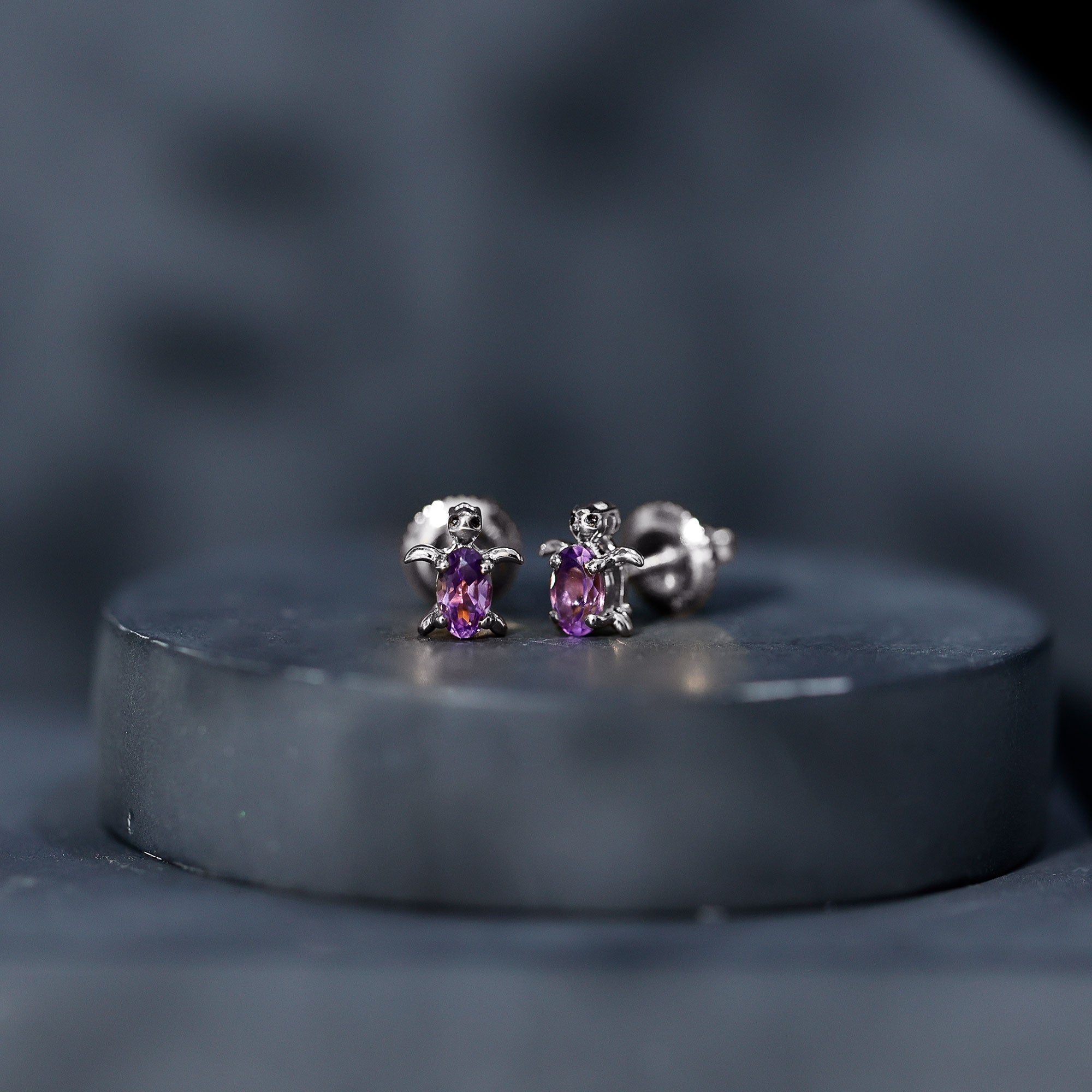 Natural Oval Amethyst Turtle Stud Earrings for Women